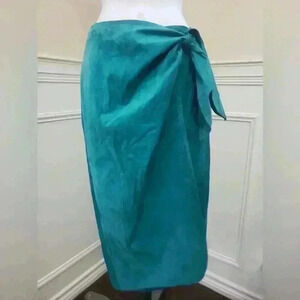 Vintage Teal Green Leather Wrap Skirt by Leathers by Toby